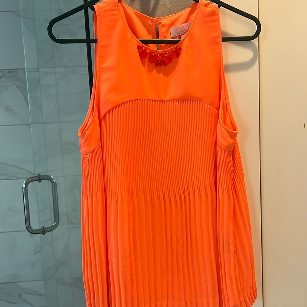 Ted Baker orange pleated with gem detail Sleeveless Blouse 2 Like New